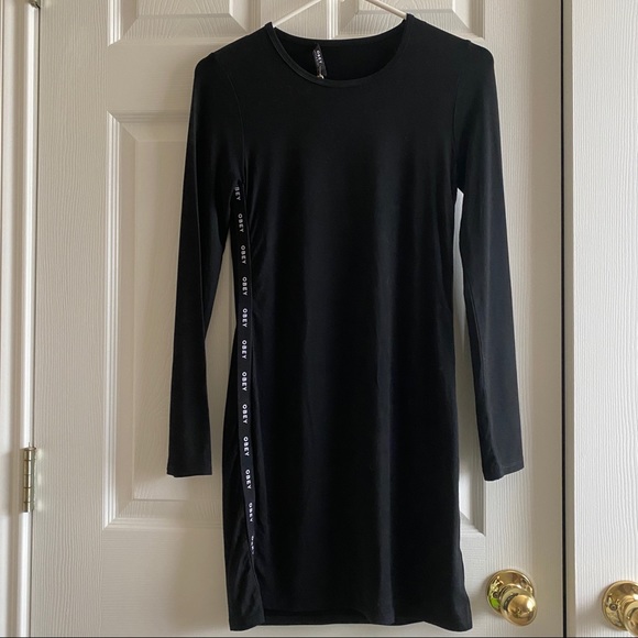 NWT Obey Lynx Black Bodycon Side Tape Dress - Picture 2 of 6